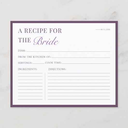Carte de recette de douche nuptiale Moderne Auberg (Devant)