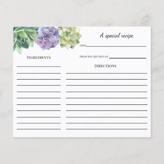 Carte de recette de douche nuptiale succulente (Devant)