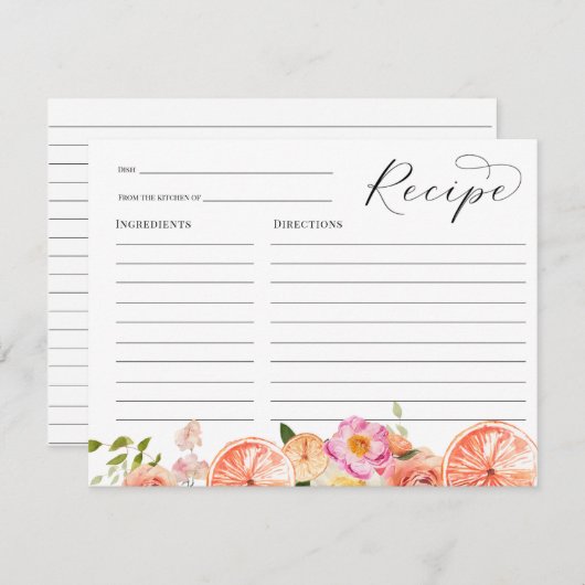 Carte de recette de Fête de Mariage Fleurs Roses C (Devant / Derrière)