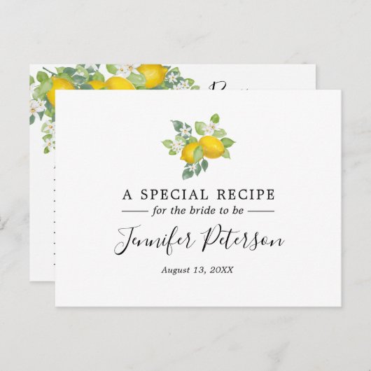 Carte de recette de Fête des mariées à thème Citru (Devant / Derrière)