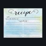 Carte de recette de Fête des mariées de script d'a<br><div class="desc">Cartes de recettes de cuisine de Fête des mariées contemporaine avec une police de script de typographie noire stylisée sur un arrière - plan arrière - plan d'aquarelle bleu populaire. L'avant de notre carte de recettes offre de la place pour un titre de recette, de la cuisine de et de...</div>