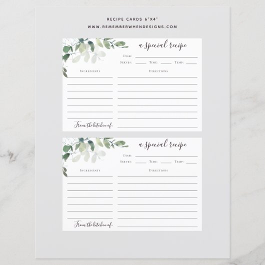 Carte de recette de Fête des mariées Eucalyptus 6x (Devant)