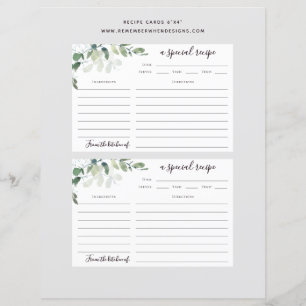 Carte de recette de Fête des mariées Eucalyptus 6x