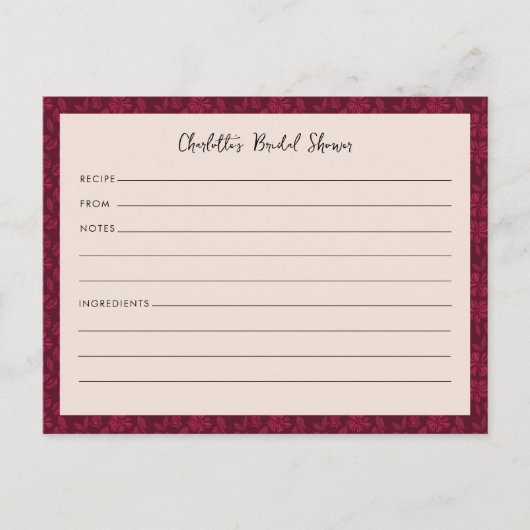 Carte de recette de Fête des mariées florale Vinta (Devant)