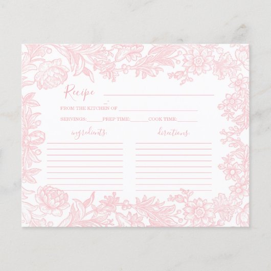 Carte de recette de Fête des mariées rose vintage  (Devant)