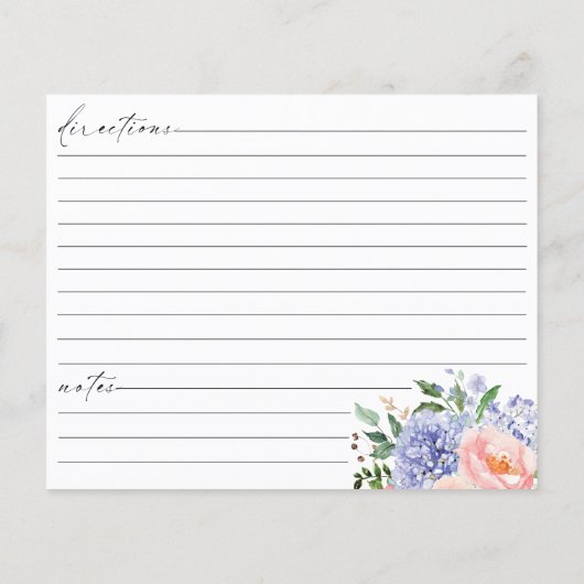 Carte de recette de fleur d'hydrangea bleue à l'aq (Dos)