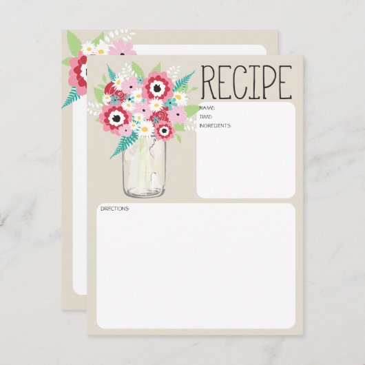 Carte de recette de fleurs dans un pot Mason (Devant / Derrière)
