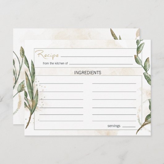 Carte de recette de fleurs vertes Gold Sage (Devant / Derrière)