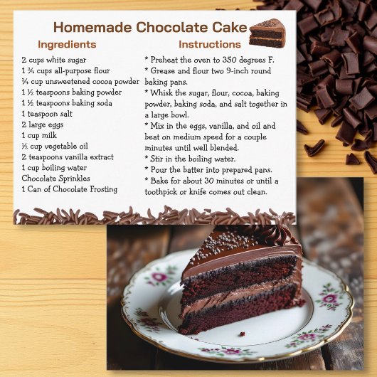 Carte de recette de gâteau au chocolat