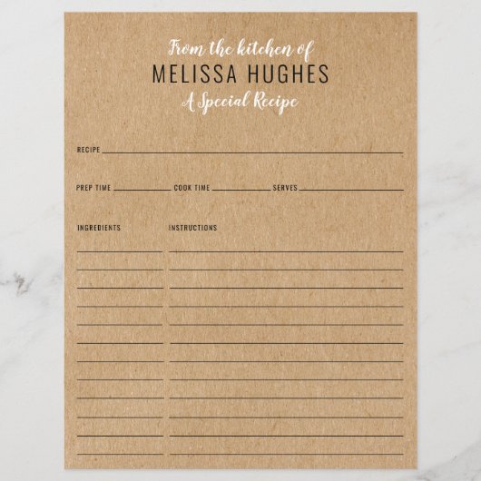 Carte De Recette De La Cuisine Rustique Kraft (Devant)