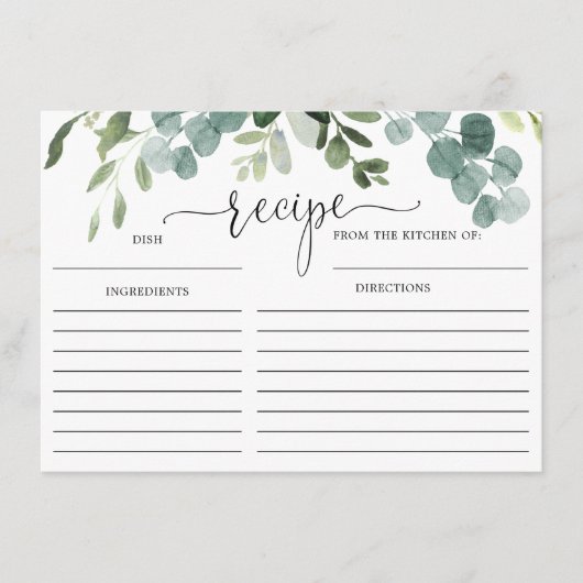 Carte de recette de la douche de l'eucalyptus vert (Devant)