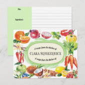 carte de recette de légumes de fruits d'aquarelle (Devant / Derrière)