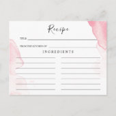 Carte de recette de mariage à l'aquarelle rose blu (Devant)