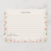 Carte de recette de mariage aux fleurs sauvages. (Dos)