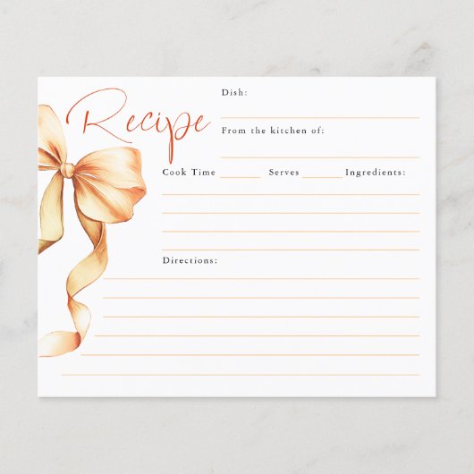 Carte de recette de mariage avec ruban "Elle noue (Devant)