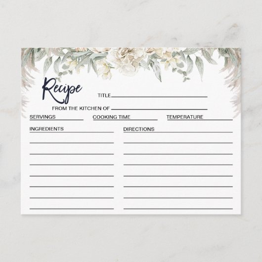 Carte de recette de mariage bohème florale blanche (Devant)
