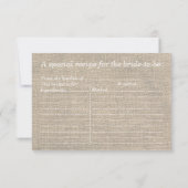 Carte de recette de mariage Broderie anglaise et t (Dos)