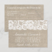 Carte de recette de mariage en dentelle blanche et (Devant / Derrière)