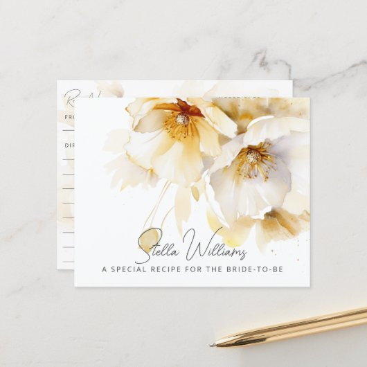 Carte de recette de mariage Fleur d'Or Blanc (Devant/Arrière en situation)