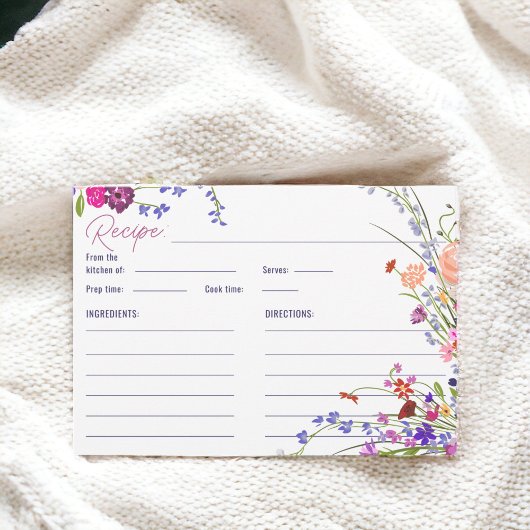 Carte de recette de mariage floral peint à la main