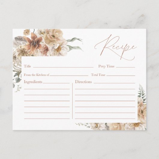 Carte de recette de mariage florale Boho (Devant)
