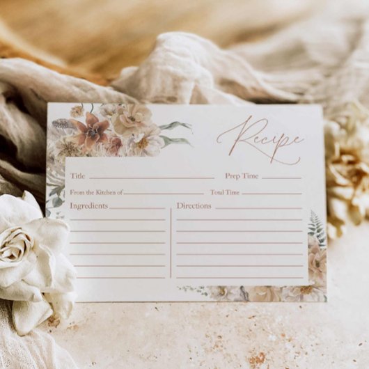 Carte de recette de mariage florale Boho