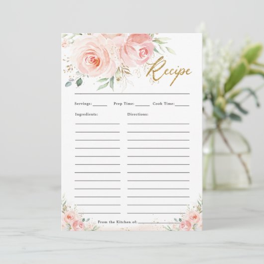 Carte de recette de mariage florale rose blush élé (Debout devant)