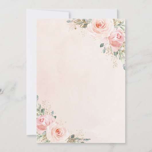 Carte de recette de mariage florale rose blush élé (Dos)