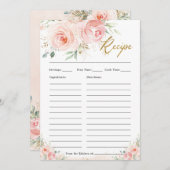 Carte de recette de mariage florale rose blush élé (Devant / Derrière)