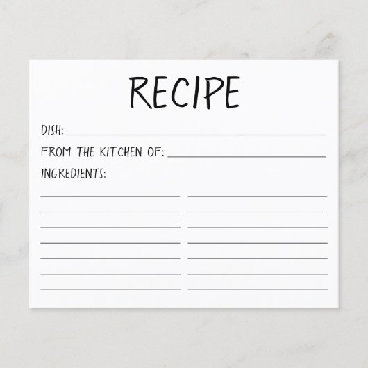 Carte de Recette de Mariage Simple Moderne (Devant)