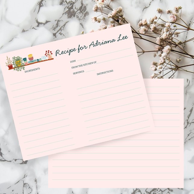 CARTE DE REÇETTE DE MARIAGE SUR MESURE STOCKER LA  (STOCK THE KITCHEN CUSTOM Bridal Shower Recipe Card
)