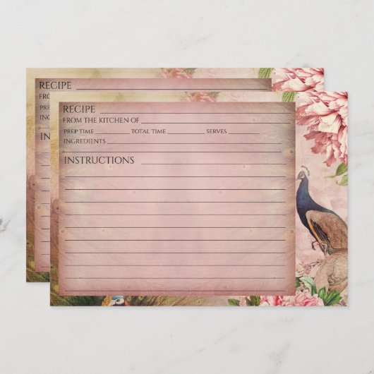 Carte de recette de mariée Peacock Peony Blush Chi (Devant / Derrière)