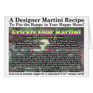 Carte de recette de Martini de poire de cactus de 