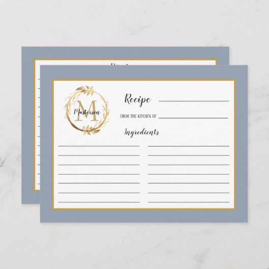 Carte de recette de monogramme de feuillage doré b (Devant / Derrière)
