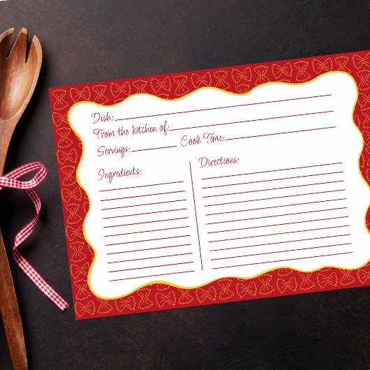 Carte de recette de Motif de pâtes rouge main tiré