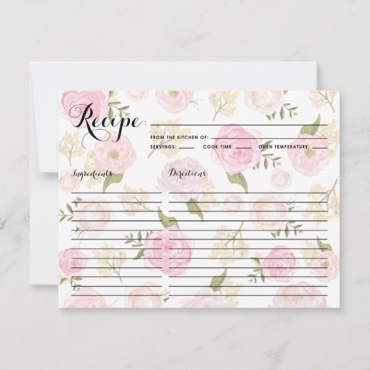 Carte de recette de motifs de pivoines aquarelles (Devant)