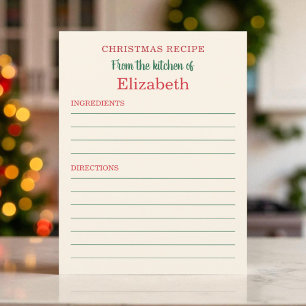 Carte de recette de Noël de cuisine de vacances pe