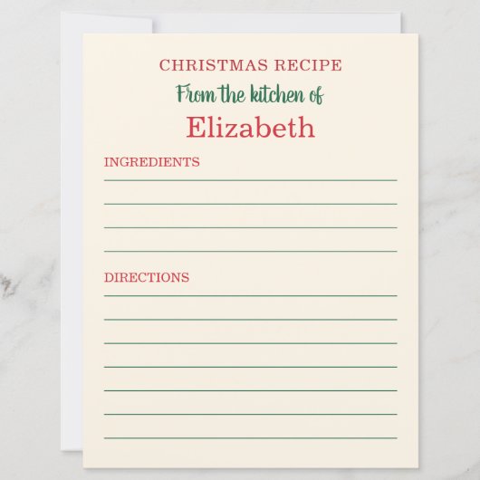 Carte de recette de Noël de cuisine de vacances pe (Devant)