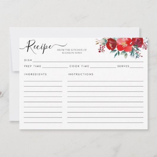 Carte de recette de Noël Floral Bourgogne Holly (Devant)