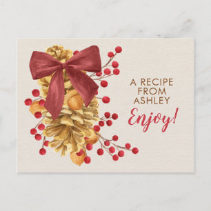 Carte de recette de Noël Rustic Holly Acorn