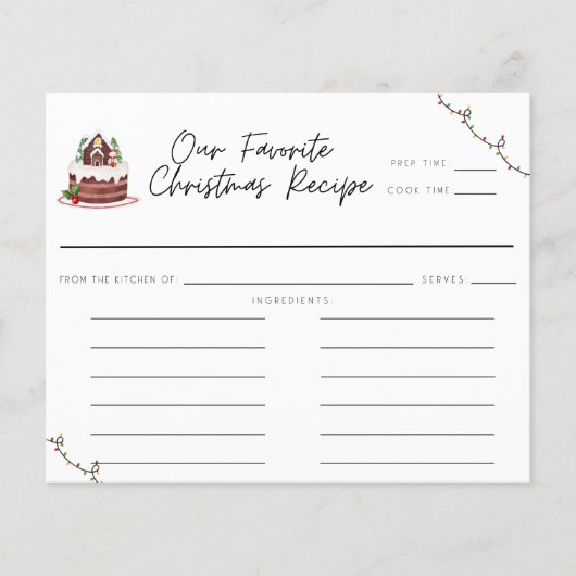 Carte de recette de Noël Whimsical Watercolor (Devant)