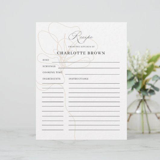 Carte de recette de nom de Rose illustré (Debout devant)