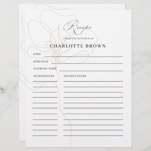 Carte de recette de nom de Rose illustré (Devant / Derrière)