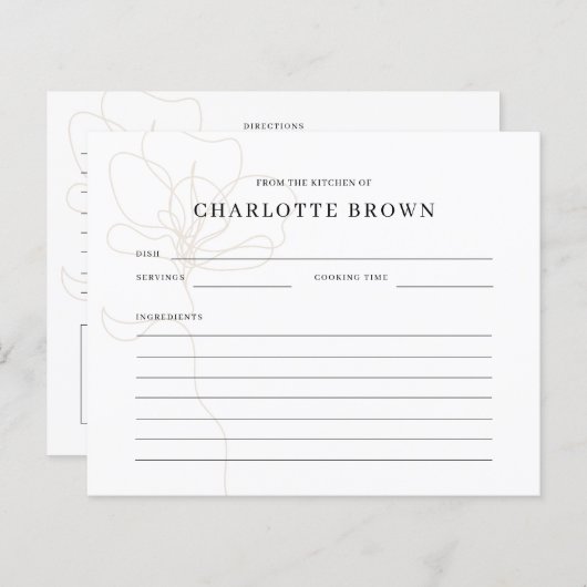 Carte de recette de nom de Rose illustré (Devant / Derrière)