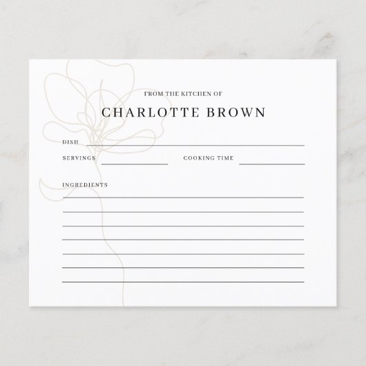 Carte de recette de nom de Rose illustré (Devant)