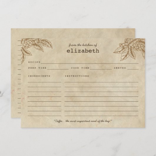 Carte de recette de Plante de café rustique modern (Devant / Derrière)