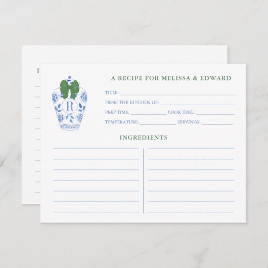 Carte de recette de pot de gingembre bleu blanc ve (Devant / Derrière)