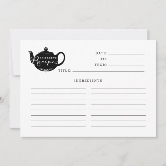 Carte de recette de pot de thé Monogram de nom noi (Devant)