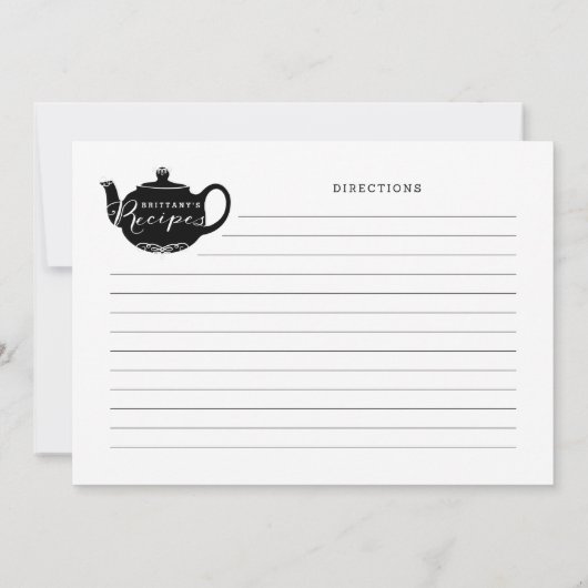 Carte de recette de pot de thé Monogram de nom noi (Dos)