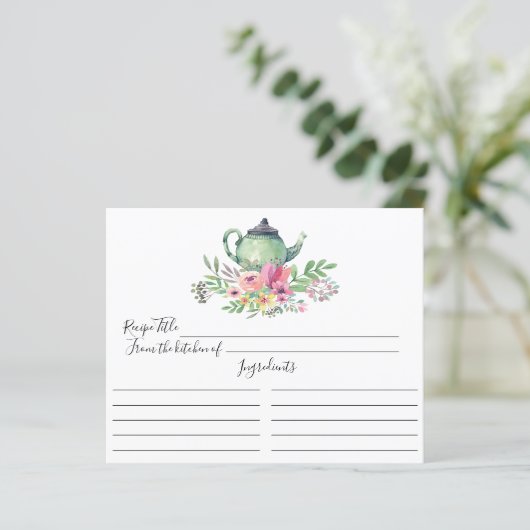 Carte de recette de pot de thé vert floral (Debout devant)
